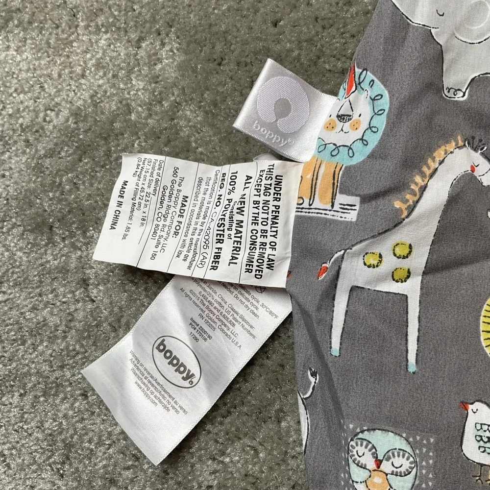 Boppy Pillow Cover Gray Animals Lion‎ Elephant Giraffe Replacement Slipcover